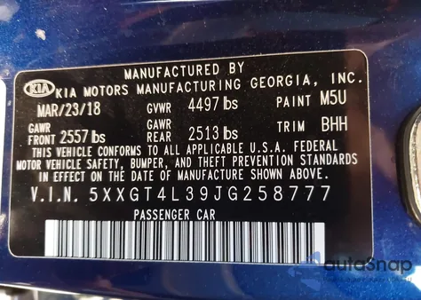 2018 Kia Optima Lx from USA, damaged, VIN 5XXGT4L39JG258777